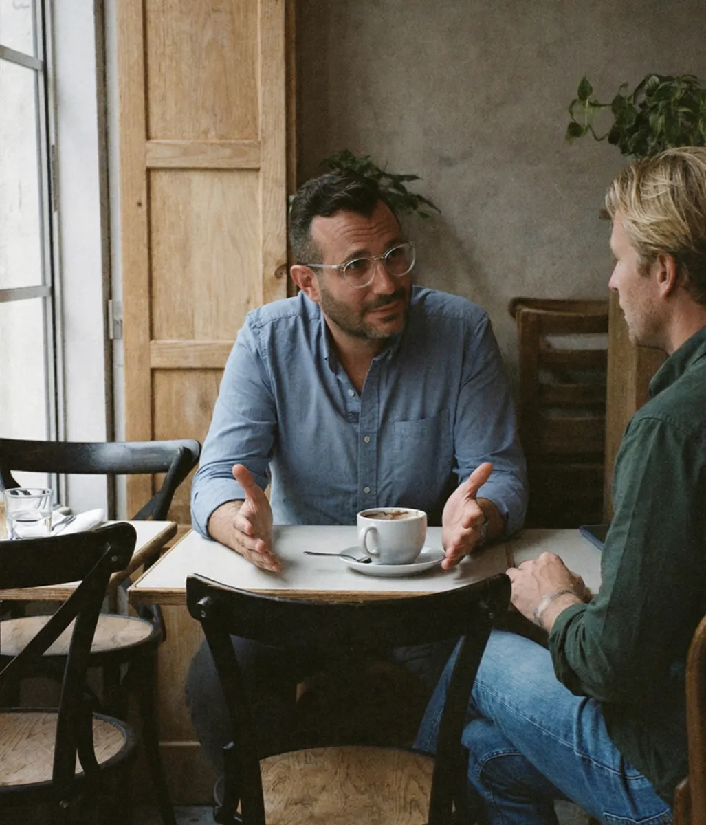 Lesly Garreau coaching a client over coffee